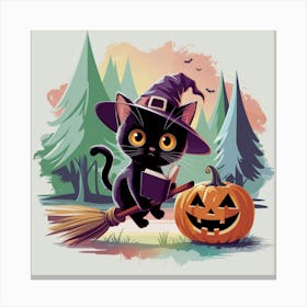 Black Cat Witch Canvas Print