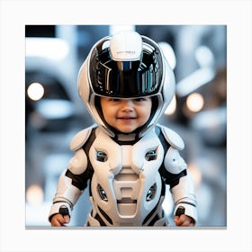 3d Dslr Photography, Model Shot, Baby From The Future Smiling Wearing Futuristic Suit Designed By Apple, Digital Vr Helmet, Sport S Car In Background, Beautiful Detailed Eyes, Professional Award Winning Portr (4) Canvas Print