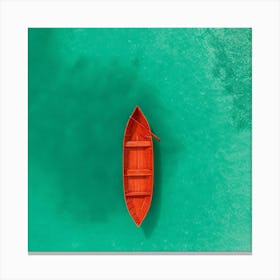 Red Boat On Turquoise Water Canvas Print