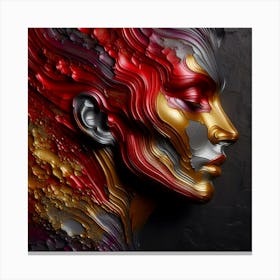 Face Portrait Of A Woman - An Embossed Abstract Texture With Red, Orange, Purple, and Silver Colors. Canvas Print