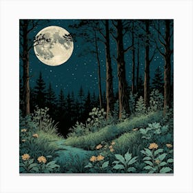 A Vintagestyle Poster Depicting A Serene Night 0 Canvas Print