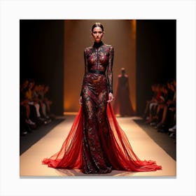 Red Gown At Paris Fashion Week Canvas Print