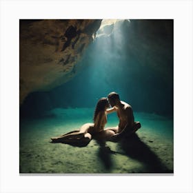 Couple Kissing In A Cave Canvas Print