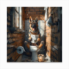 German Shepherd Sitting On Toilet Canvas Print