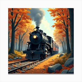 Rustic Locomotive Traveling Through A Vibrant Autumn Forest 1 Canvas Print