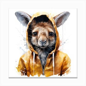 Watercolour Cartoon Kangaroo In A Hoodie 2 Canvas Print