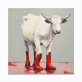 Cow In Red Boots Canvas Print