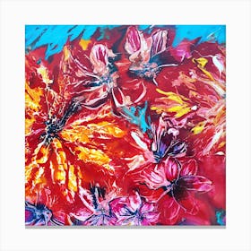 Colourful Tropical Flower Painting 2 Square Canvas Print