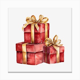 Watercolor Christmas Gift Boxes 3 Canvas Print