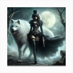 Gothic Woman With Wolf Canvas Print