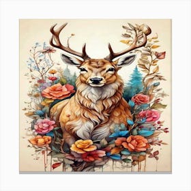 Deer With Flowers Canvas Print