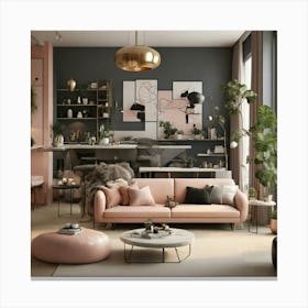 Pink Living Room Canvas Print