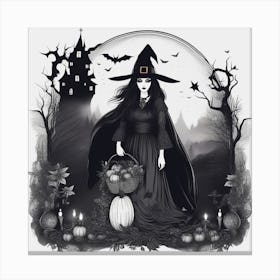 Witch With Pumpkins Canvas Print