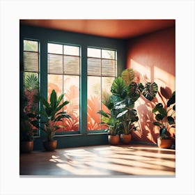 Warm Colors Room with Potted Plants Canvas Print