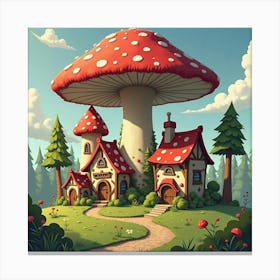 A Gnome Village With Tiny, Whimsical Houses Under A Mushroom Canopy 1 Canvas Print