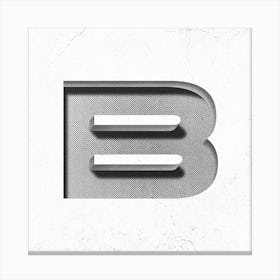 B Typography 3D Stone Black & White Square Canvas Print