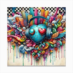 Heart With Headphones Canvas Print