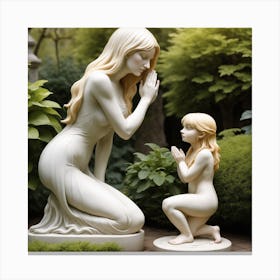 87 Garden Statuette Of A Low Kneeling Blonde Woman With Clasped Hands Praying At The Feet Of A Statuet Canvas Print