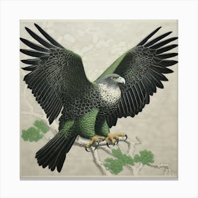 Ohara Koson Inspired Bird Painting Hawk 3 Square Canvas Print