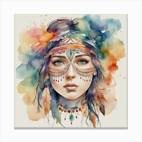 Indian Woman Watercolor Painting 1 Canvas Print