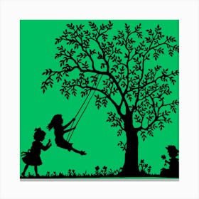 Silhouette Of Children Swinging Canvas Print