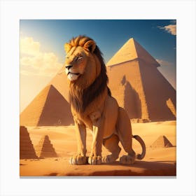 Lion In Front Of Pyramids Canvas Print