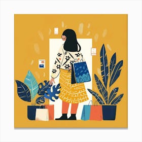 Illustration Of A Woman With Shopping Bags Canvas Print