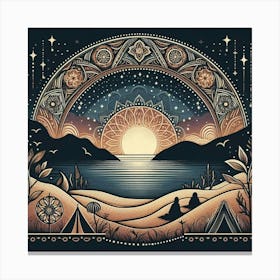 Boho art Silhouette of seaside landscape 2 Canvas Print