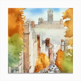 Autumn In Dublin Window View Of Dublin Ireland In Autumn Fall, Watercolor Art Print Canvas Print