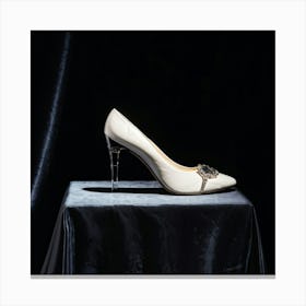 Ladies Shoe Bathed In Alabaster Positioned Against A Black Velvet Backdrop Emphasizing Its Silhoue Canvas Print