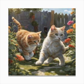 Two Kittens In The Garden Canvas Print