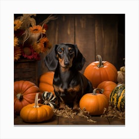 Dachshund & Pumpkins (Halloween) 2 Canvas Print
