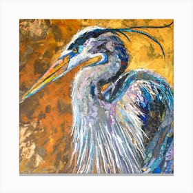 Blue Heron On Gold Square Canvas Print