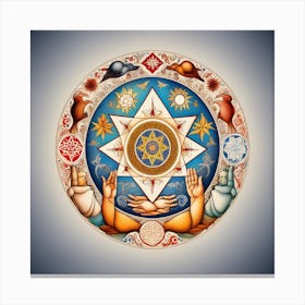 In A Circle Of Unity, Hands Hold Symbols Of Diverse Faiths 3 Canvas Print