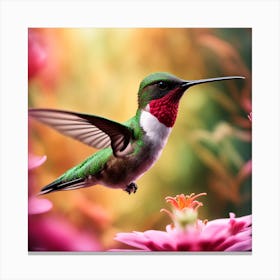 Emphasise On A Ruby Throated Hummingbird Energetic In Nature Feeding On Nectar From Alluring Bloom 13568030 (1) Canvas Print