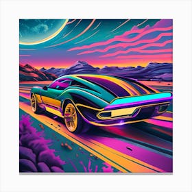 Neon Car On The Road Canvas Print