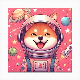 A Cute Happy Shiba Inu Astronaut On A Pink Background, Digital Art 2 Canvas Print