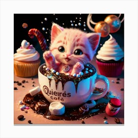 Little Kitten In A Cup Of Coffee Canvas Print