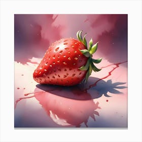 A Single, Realistic Strawberry With A Pink Liquid Dripping From It Canvas Print