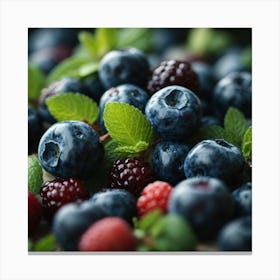 Blueberries And Mint Canvas Print