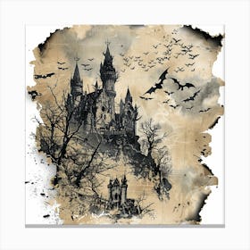 Halloween Castle With Bats Canvas Print