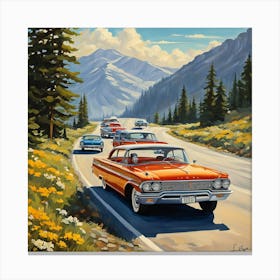 90's car, A Classic 1960s Family Road Trip Scene art print 3 Canvas Print