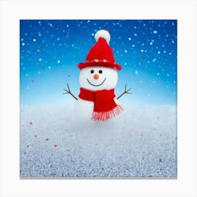 Firefly 3d, Cute, Snowman, Peeking, White, Wall, Red, Scarf, Hat, Silver, Glittery, Sequin, Decorati (3) Canvas Print