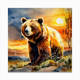 Brown Bear At Sunset Canvas Print