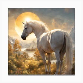 White Horse In The Moonlight Canvas Print