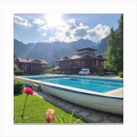 Swimming Pool In The Mountains Canvas Print