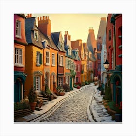 Firefly Claymation, Uk, Street, Houses, Bending, Perspective, Whimsical, Artistic, Detailed, Texture (9) Canvas Print