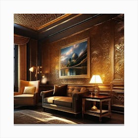 Living Room With Gold Walls Canvas Print