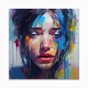 Girl with Paint Abstract Painting Canvas Print