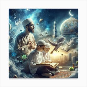 Muslim Children Reading A Bookلمشاعر الروحانية في رمضان Canvas Print